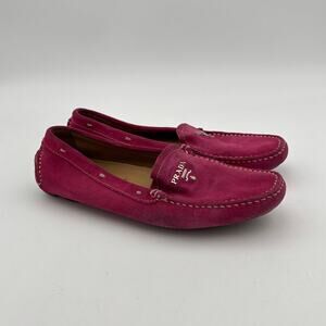 Prada Fuschia Suede Driving Loafers Moccasins Women's 35.5 Made in Italy